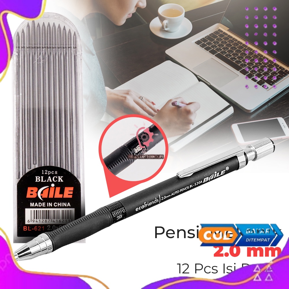 

BAILE Pensil Mekanik Mechanical Pencil 2B 2mm 12 Isi - BL-621 - Black