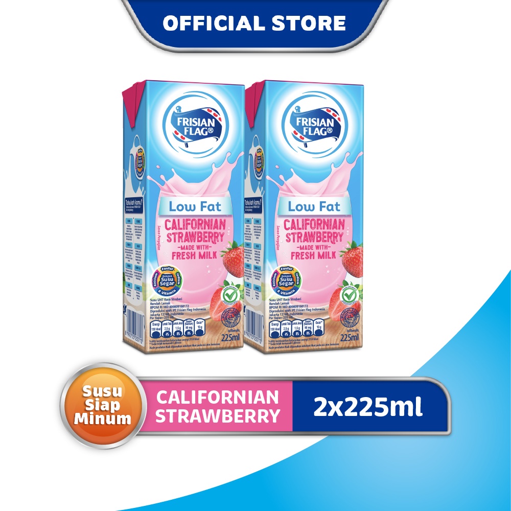 

Frisian Flag Purefarsm Susu UHT Low Fat Strawberry 2 x 225 mL