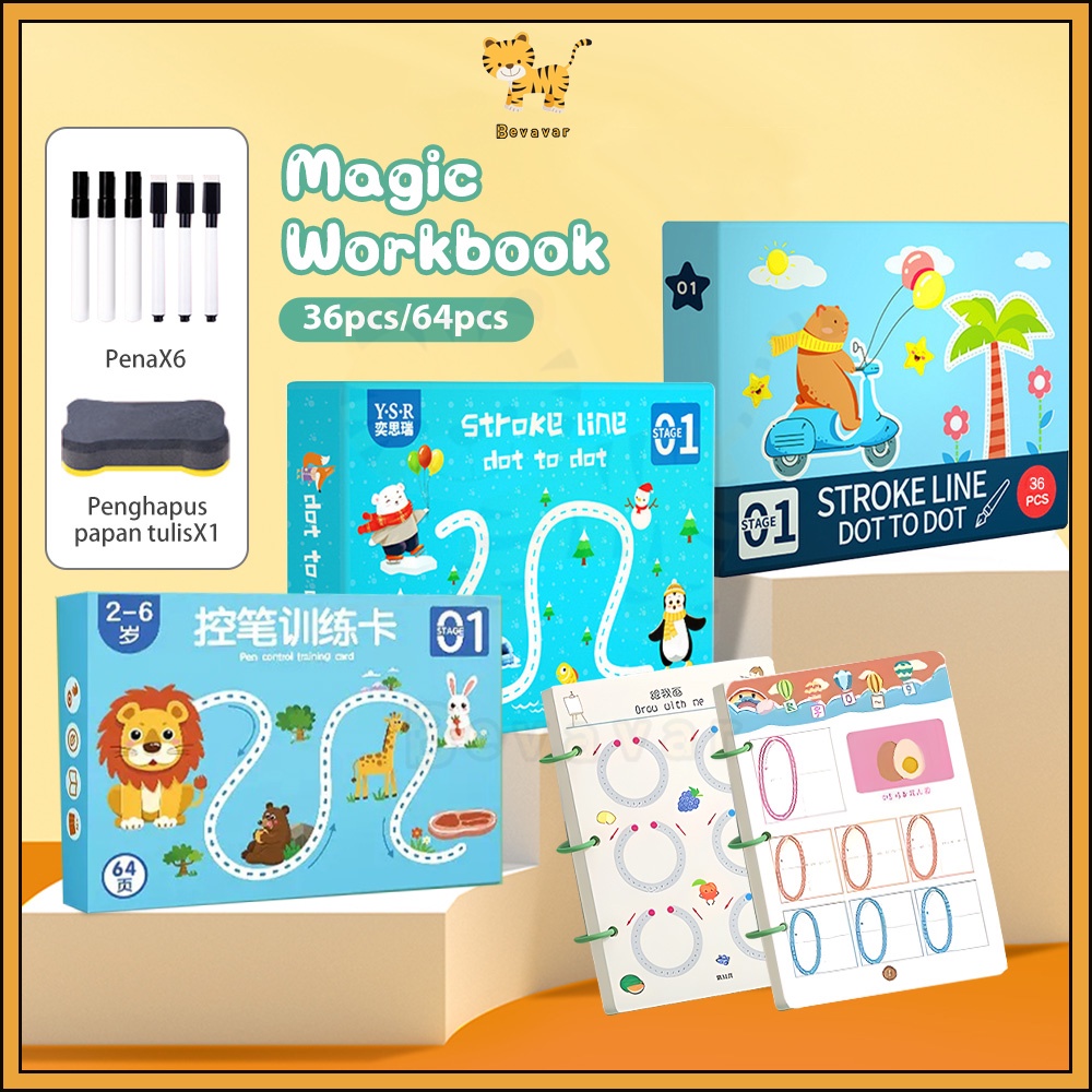

Arm ID BEVAVAR Magic Workbook belajar menulis Buku Edukasi Anak Belajar Tracing Wipe and Clean Book