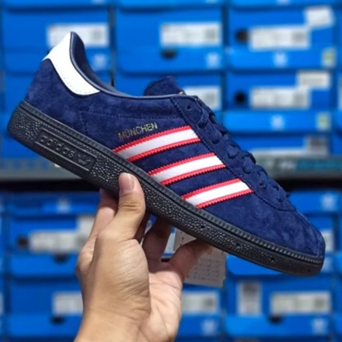 Bisa Cod Adidas Munchen Navy Edge - Adidas Munchen Edge Deep Blue Soft Red OG Exclusive Adidas Munch
