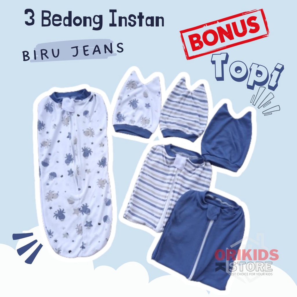 Bedongan Bedong Instan Bayi baru Lahir Terbaru Resleting Tambah Topi baby Newborn