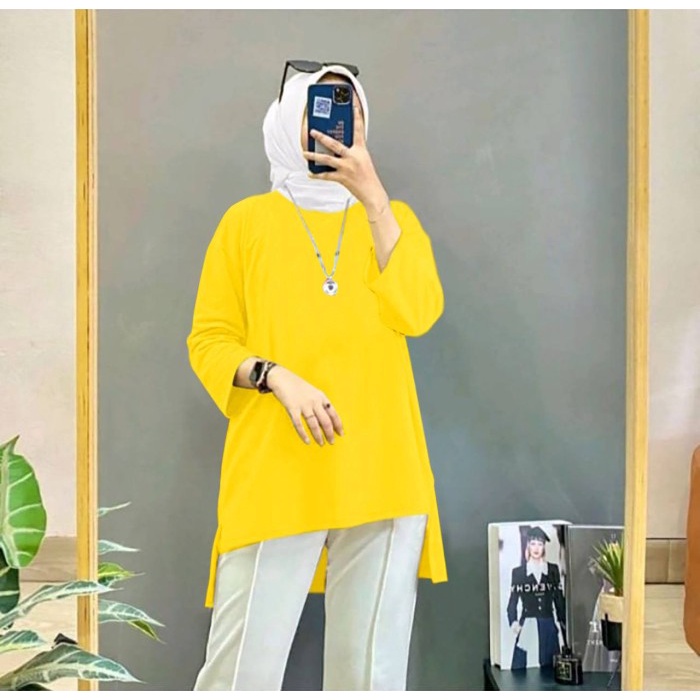 ORENBEE BAJU TUNIC MUSLIM WANITA DEWASA LENGAN 7/8 JUMBO OVERSIZE - Putih, FIT TO XXL