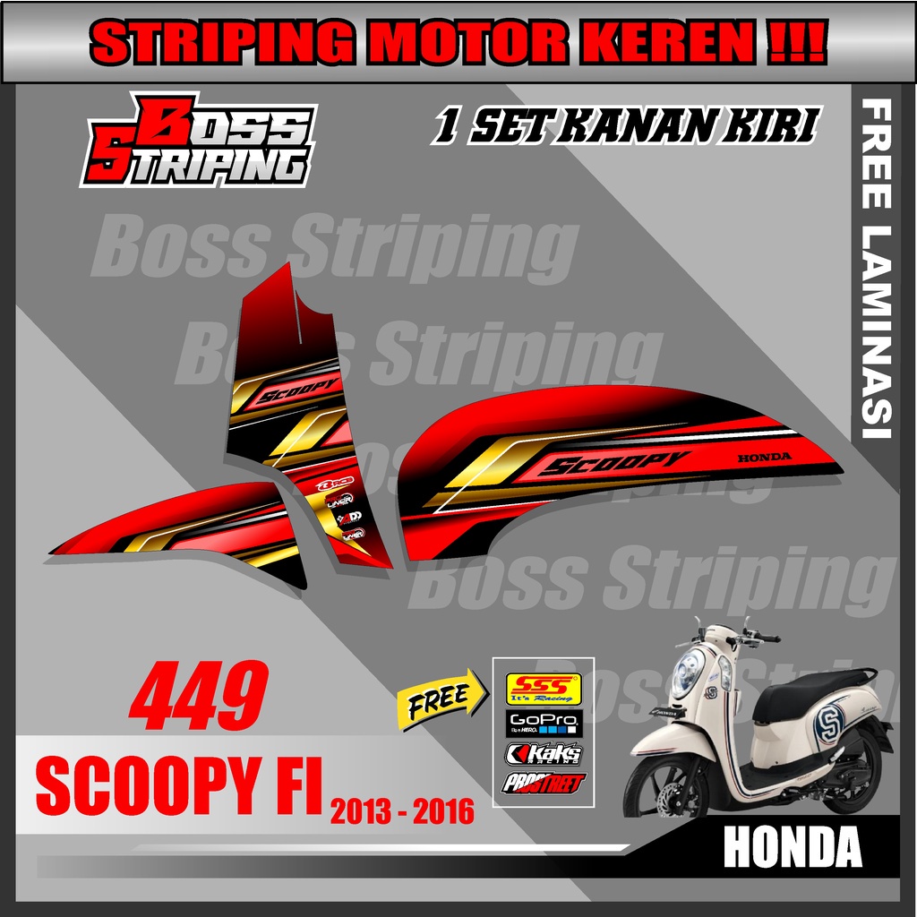Striping Scoopy Sporty Fi 2014/2016 - Sticker Striping Variasi Scoopy Motif Racing. M449