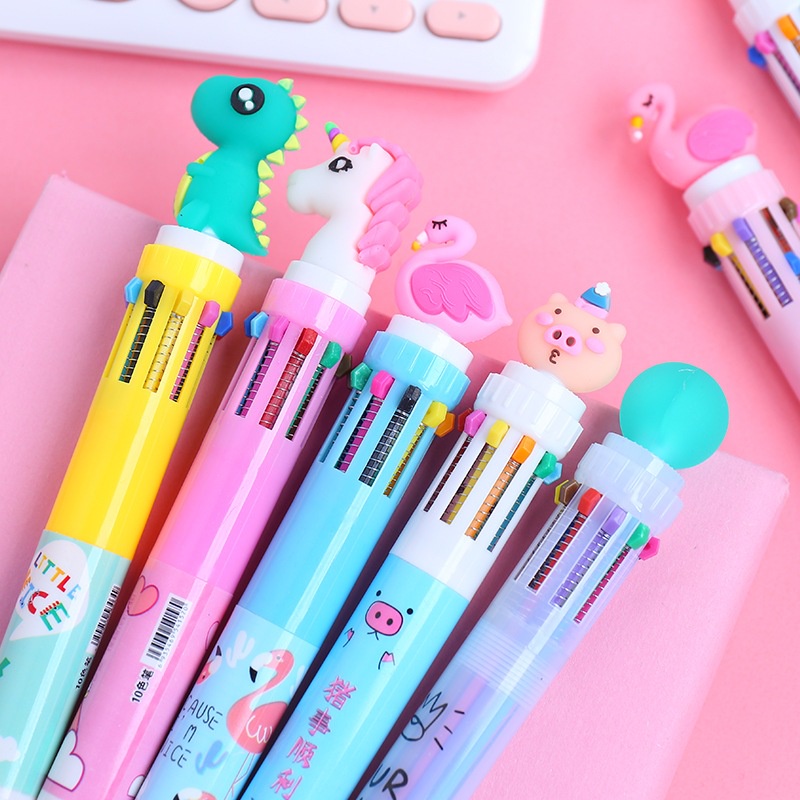 20. PULPEN 10 WARNA BERMOTIF LUCU / PULPEN ANAK KARAKTER MOTIF DINO UNICORN RABBIT