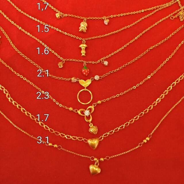Anak, Rantai kalung mainan liontin anak dan dewasa emas asli kadar 700 70% 22 boneka love strawberry