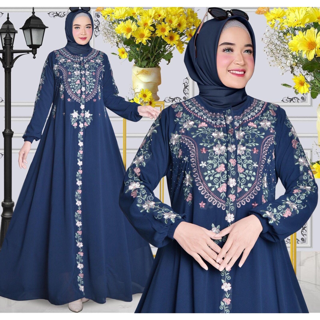 GAMIS SERUTY BORDIR BIRU NAVY