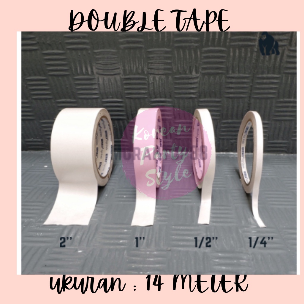 

INDO DOUBLE TAPE DOBEL TIP 1 INCH 24 MM X 15 YARD 1/2 INCH LEM TIMBAL BALIK LEM PLESTER FOAM JOYKO TAPE KUALITAS DAIMARU