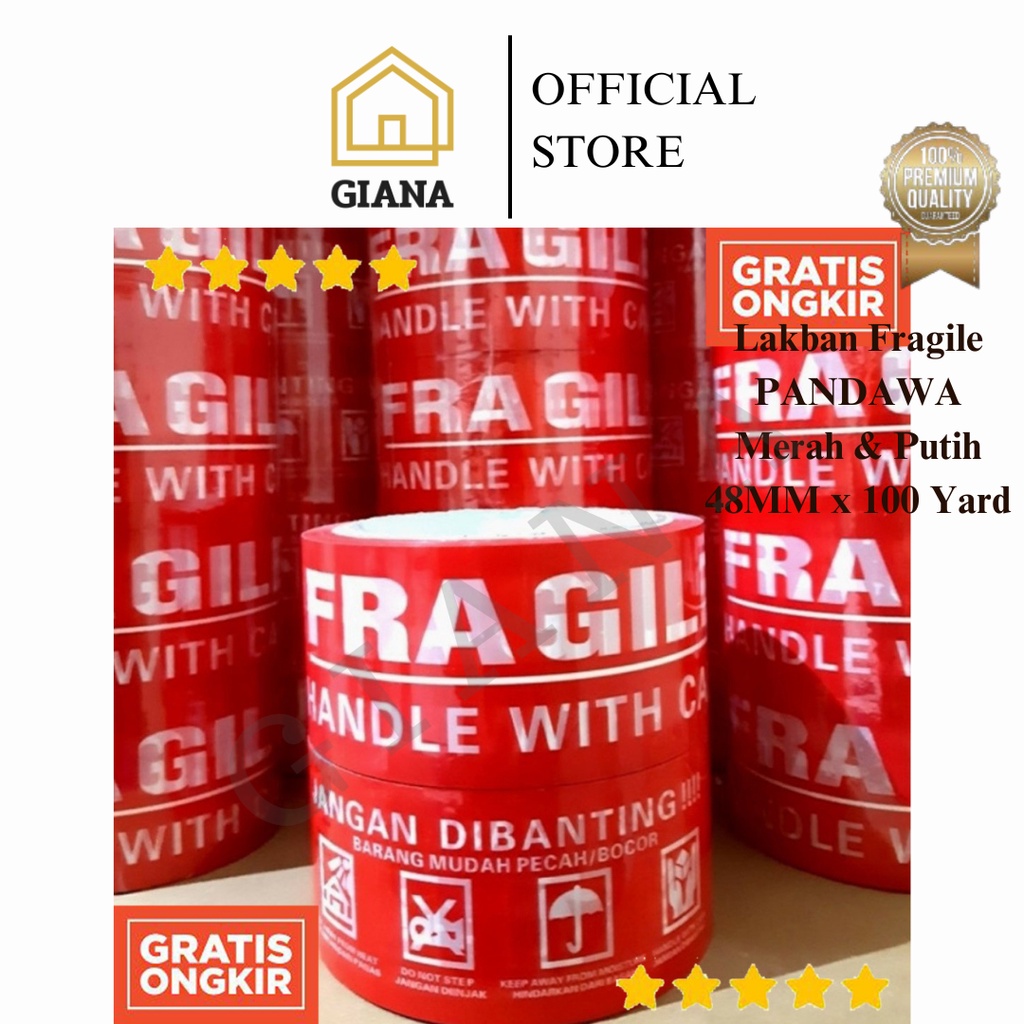 

GIA Lakban Fragile Lakban Unboxing Merah Putih PANDAWA 48MM x 100 Yard