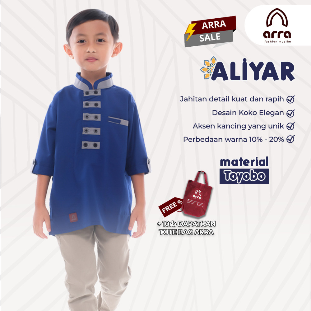 Arra Aliyar Baju Koko Pakistan Anak Laki Laki Lengan 3/4 Bahan Toyobo Fodu Size S M L XL XXL Warna P