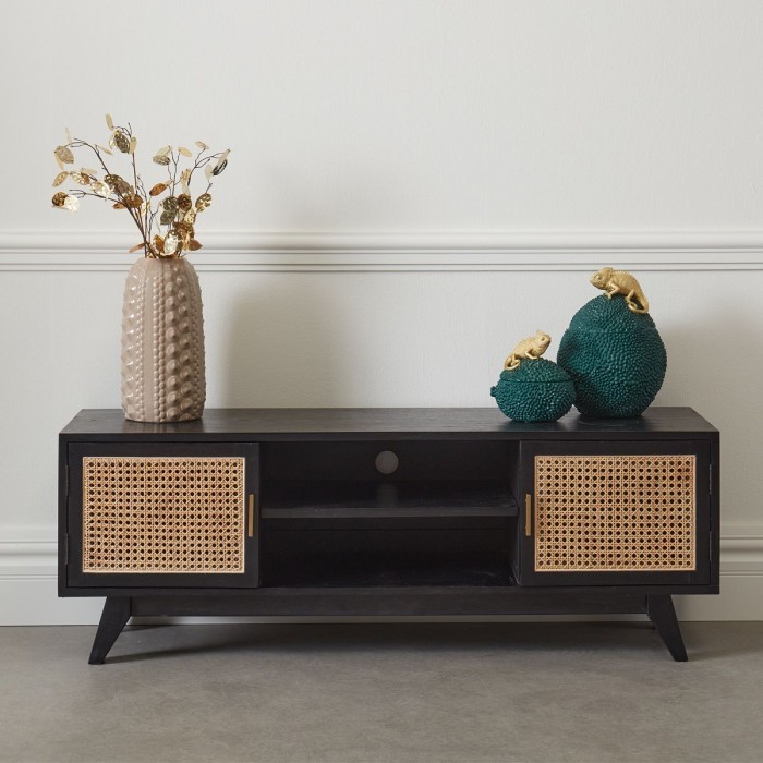 Buffet tv rotan kayu jati terbaru, meja tv kayu jati kombinasi rotan