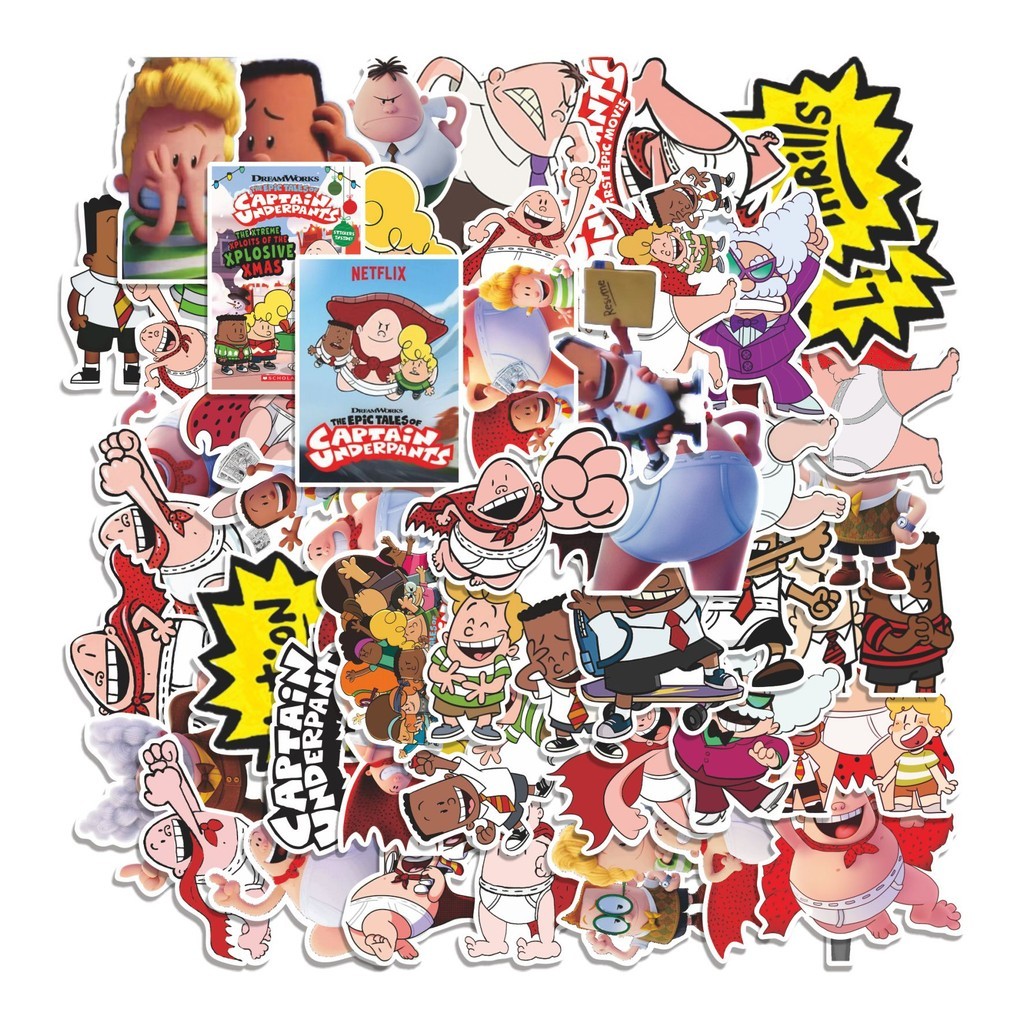 

COD 50 Pcs Stiker CAPTAIN UNDERPANTS CARTOON Lucu Anti Air Untuk Dekorasi Notebook Sepeda Skateboard Handphone