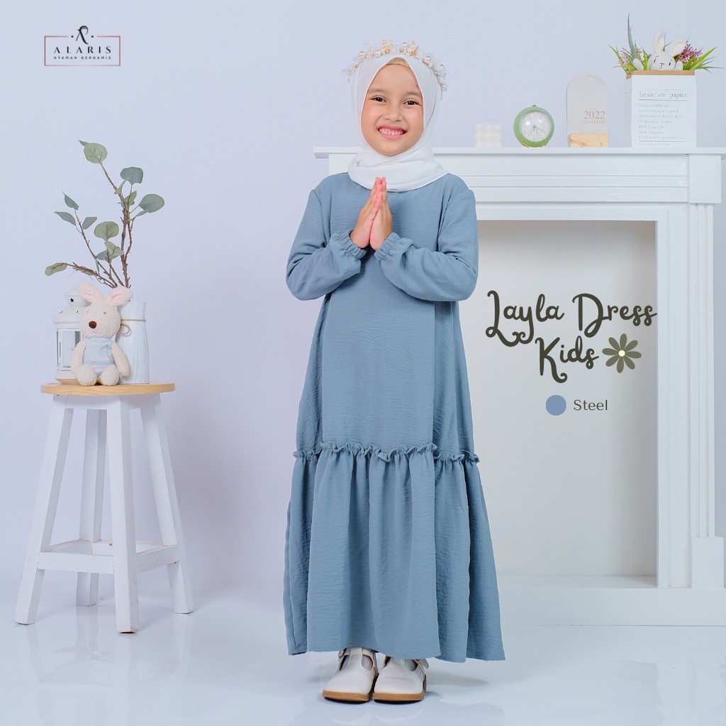 Layla Dress Kids / Gamis anak / Gamis Crinkle Anak / baju muslim anak ironless / Gamis polos anak /T