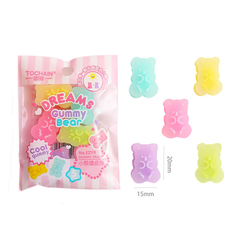 

5pcs/bag Kawaii Bear Erasers Cute Pencil Erasers DIY Writing Drawing Tool Kids Gift Korean Stationery School Office Supplies