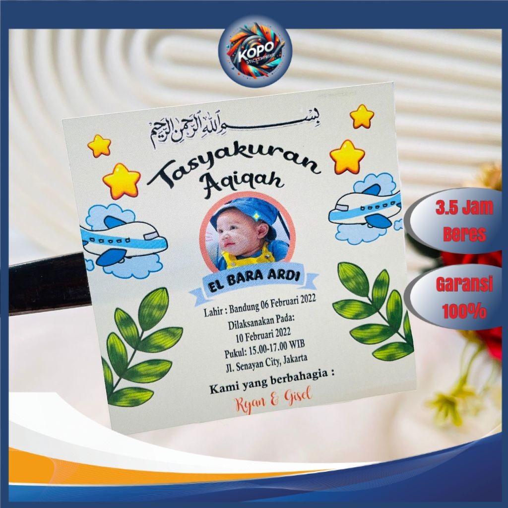 

KOPO 2-4 Cetak Stiker Tasyakuran Aqiqah Bayi Sticker Syukuran Qiqah Ikkah Iqqah Anak Bentuk Kotak