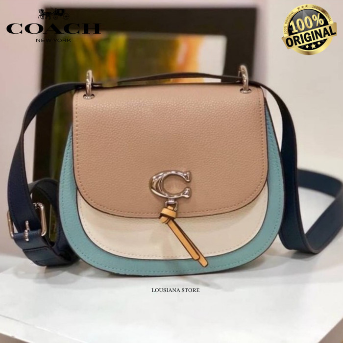 Ċöāĉħ REMI SADDLE BAG IN COLORBLOCK TAUPE MULTI