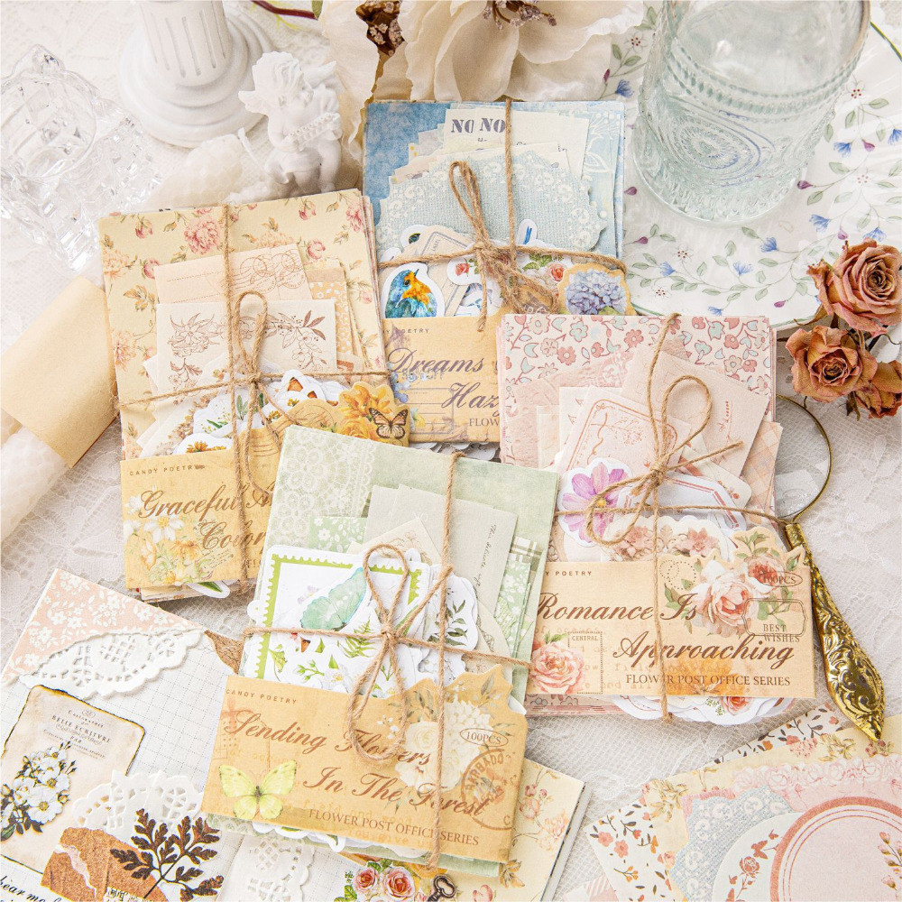 

Mr.Paper 4 Styles 50 Pcs/Pack Retro Floral Pattern Writing Written Handbook Material Paper Scrapbook Background DIY Decoration