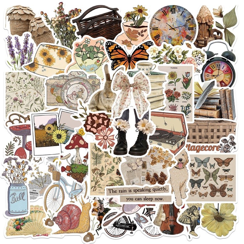 

10/30/50PCS Vintage Things Sticker Aesthetic PVC Children's Decoration Korean Stationery Scrapbooking School Supplies for Kids