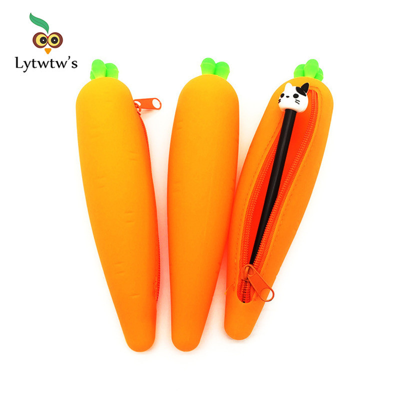 

1 Pcs Lytwtw's New Cute Cartoon Kawaii Carrot Portable Silicon Pen Pencil Bag Makeup Cosmetic Pocket School Stationary Case