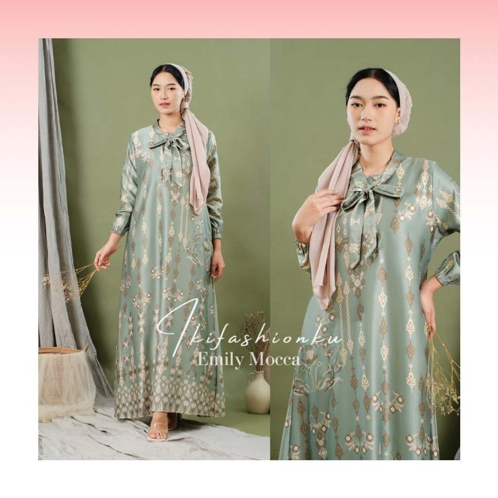 QL73PO Gamis Silk Medina Premium Motif Terbaru | Gamis silk premium Grade A | Gamis Motif Etnik Silk