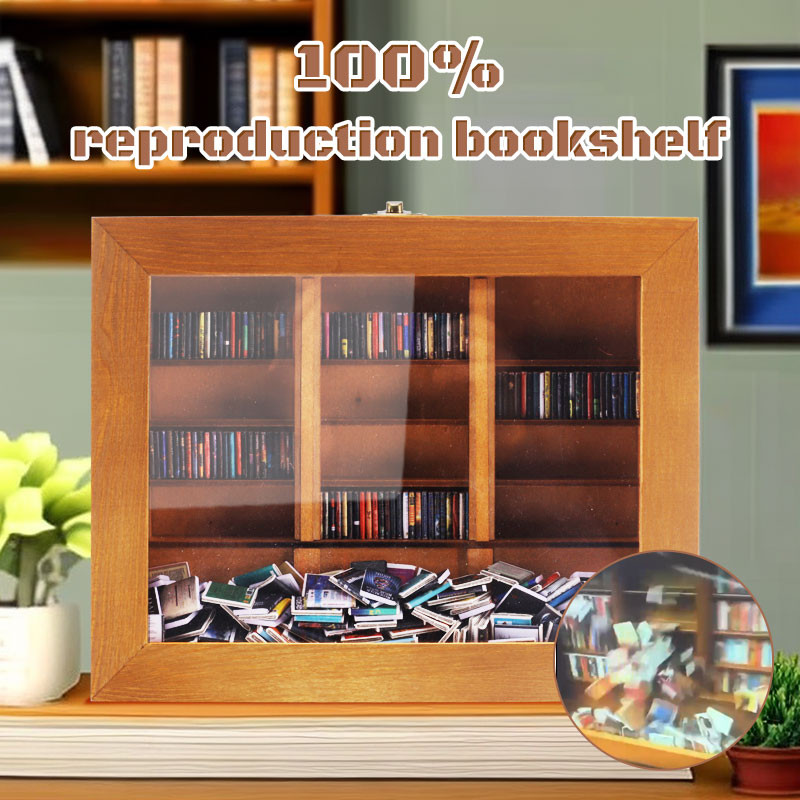 Relief Anxiety Bookshelf with 200 Book Miniature Wooden Bookshelf Ornament Stress Reliever Shake Awa