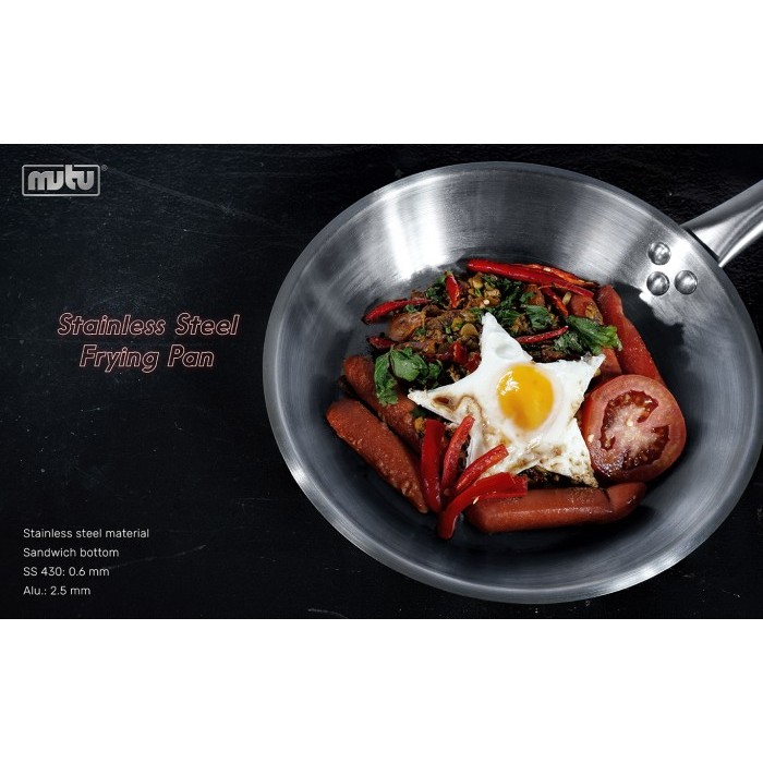 Frying Pan Stainless Steel MUTU 32 28 24 20 cm - Wajan Penggorengan FYP-320 280 240 200 - 200xH50