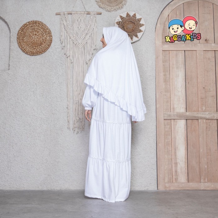 NEW -Jual Gamis Putih Syar'i Wanita Raggakids RGD52 Baju Muslim Kaos Remaja - L, gamis saja