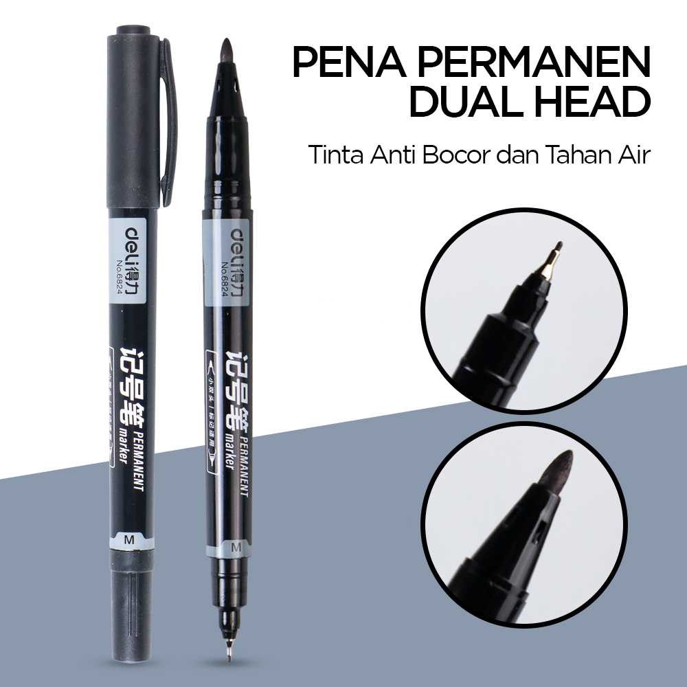 

ADIBASTR Deli Pena Permanen Dual Head Tip Marker Pens Waterproof - 6824