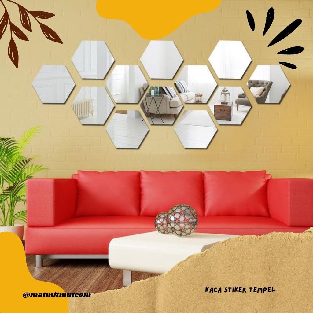 Stiker Dinding Kaca Anti Pecah/Kaca Dinding Tempel Hexagonal dan Persegi