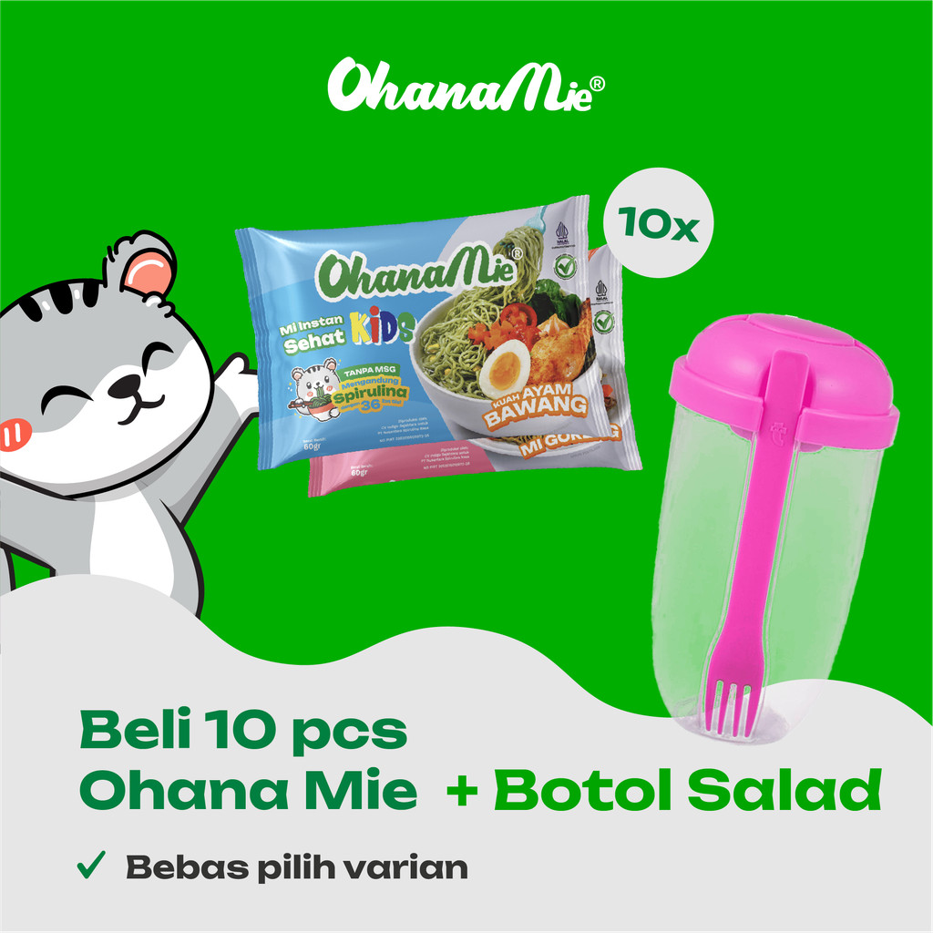

Ohanamie Mie Sehat Anak Varian Goreng dan Kuah Ayam Bawang Dapat Botol Salad Isi 10 pcs