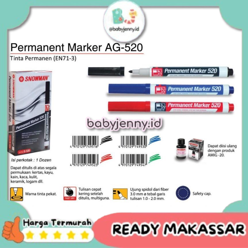 

[babyjenny.id] J180 Spidol Permanen Kecil SNOWMAN AG-520 (1PCS) 9400