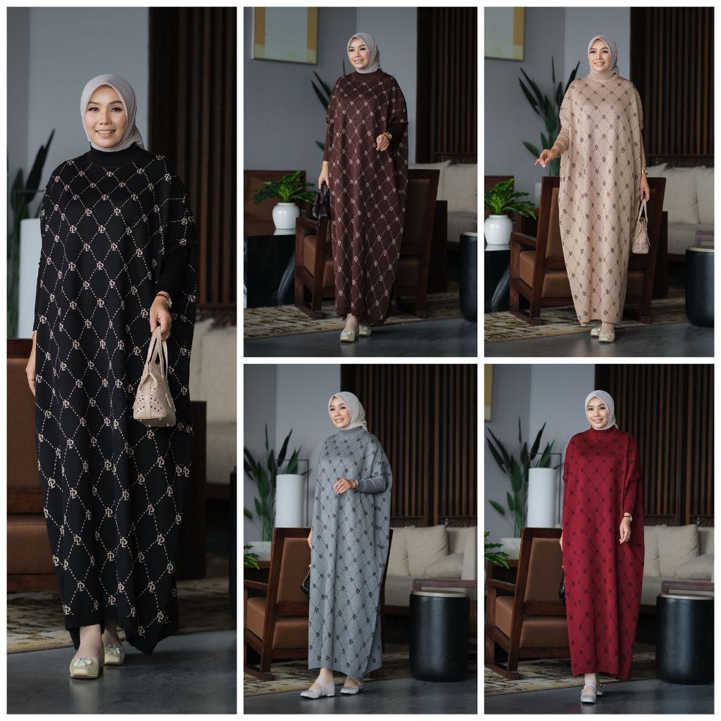ORIGINAL Gamis Kaftan D'lovera Monogram Series Dress by Dlovera - Lebar Jumbo Knit Realpic ORI