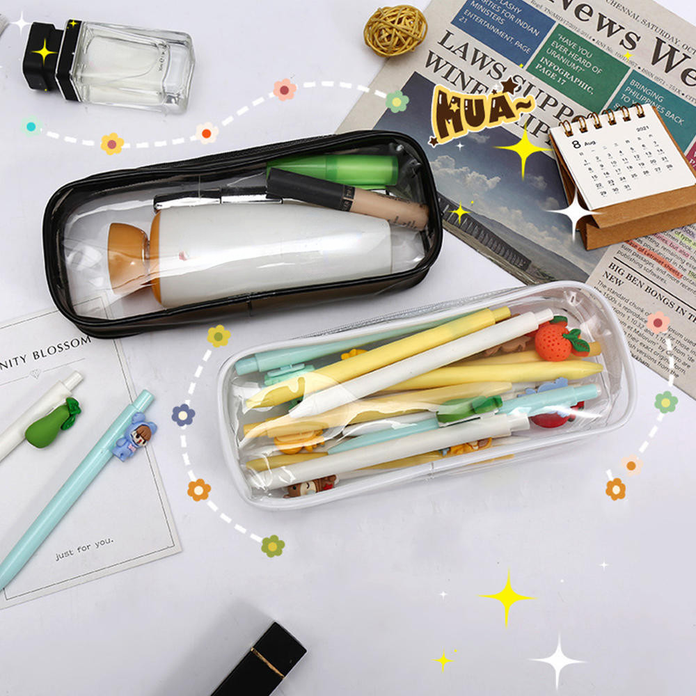

2021 new large-capacity zipper transparent pencil case school pencil case office school stationery storage box