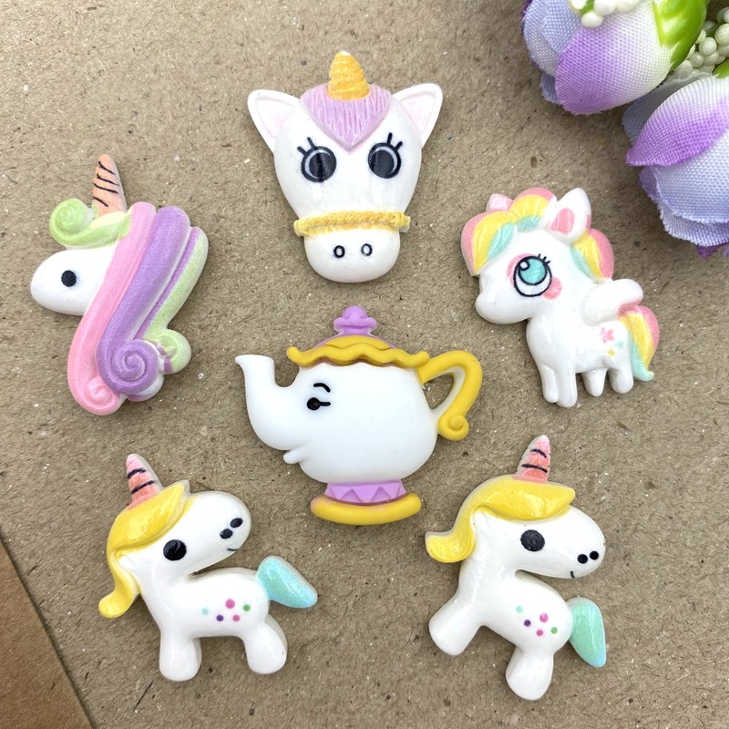 

10pcs Flat back Resin cartoon Unicorn Children send hair clips Miniature Pattern Applique DIY Home Decor Scrapbook Craft