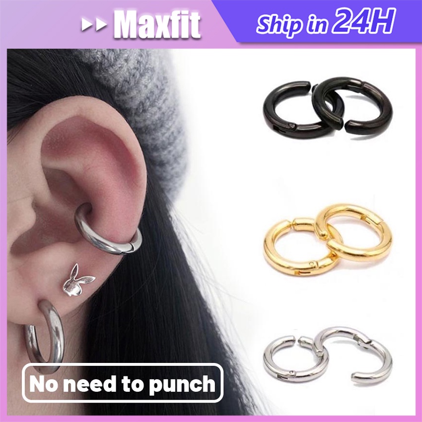 Anting Klip Tanpa Tindik Anting Palsu Bahan Stainless Steel Anting Jepit Bulat Polos Pria Dan Wanita
