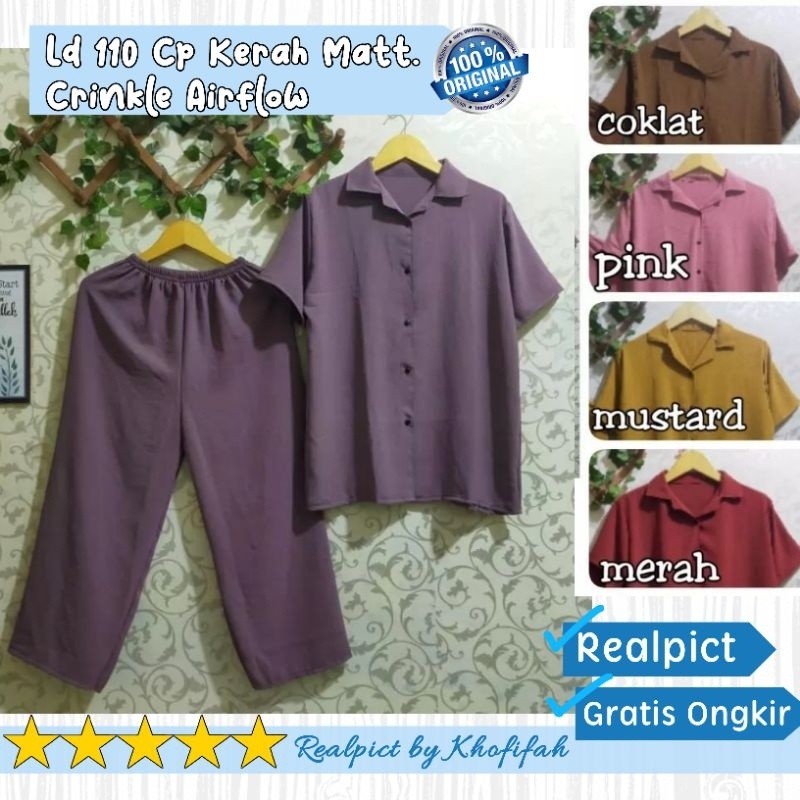 Ld 110 setcel lengan pendek crinkle airflow/ One set Karla lengan Pendek  / Setcel Busui / One set w
