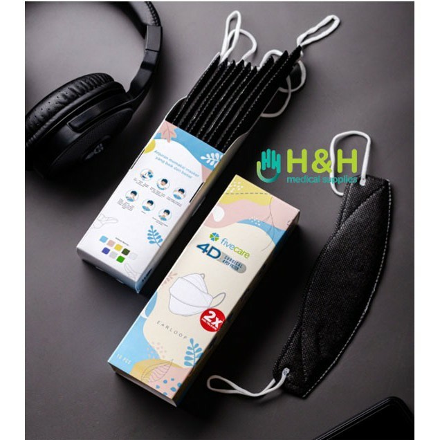 ✨LARIS✨ -Masker Five care 4D Headloop / Masker Jilbab Five Care 4D - Hitam