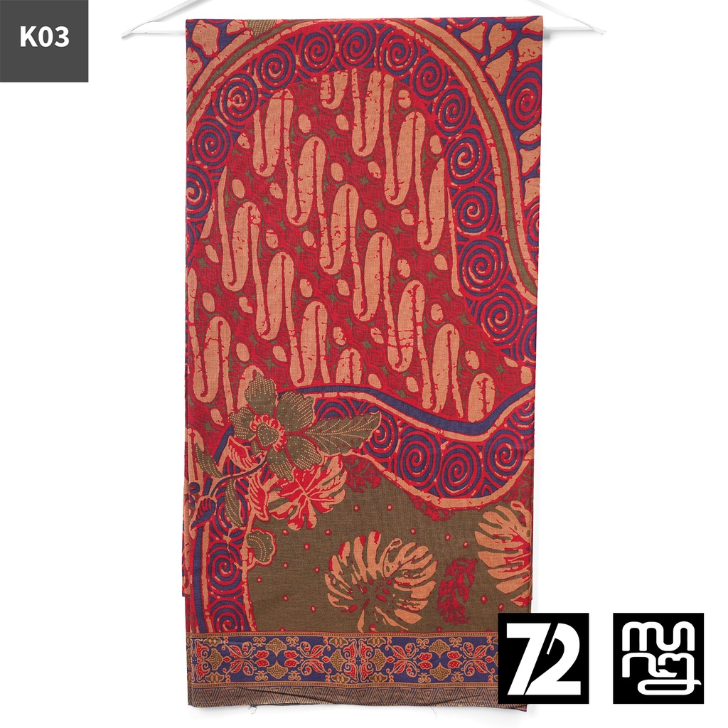 KAIN BATIK PREMIUM Bahan Katun Motif Parang Naru Warna Biru Merah 724175 Cap 72 Jarik Jarit Samping 