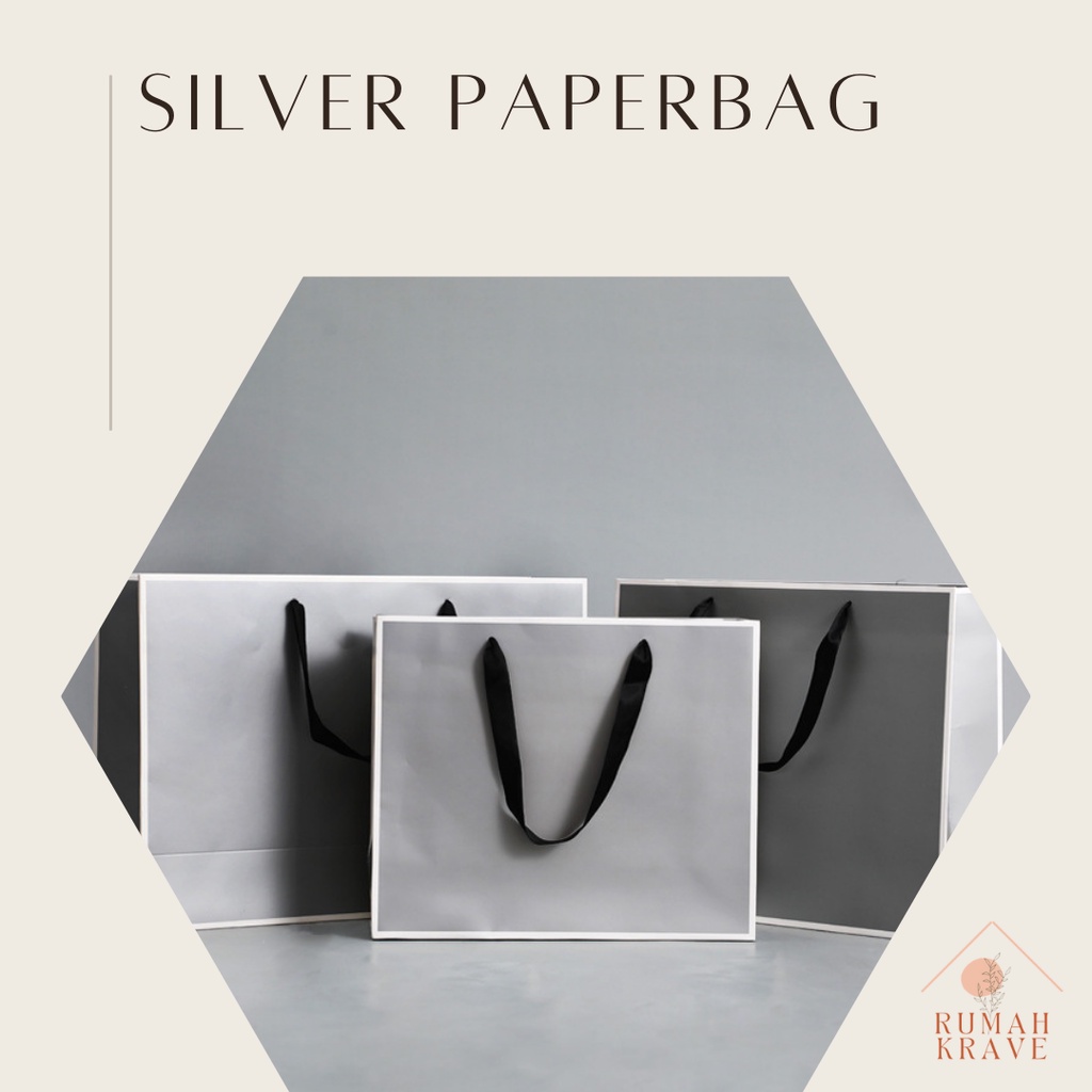 

RUMAH KRAVE - Silver Paperbag Tas Kado Hadiah Abu-abu Putih Premium