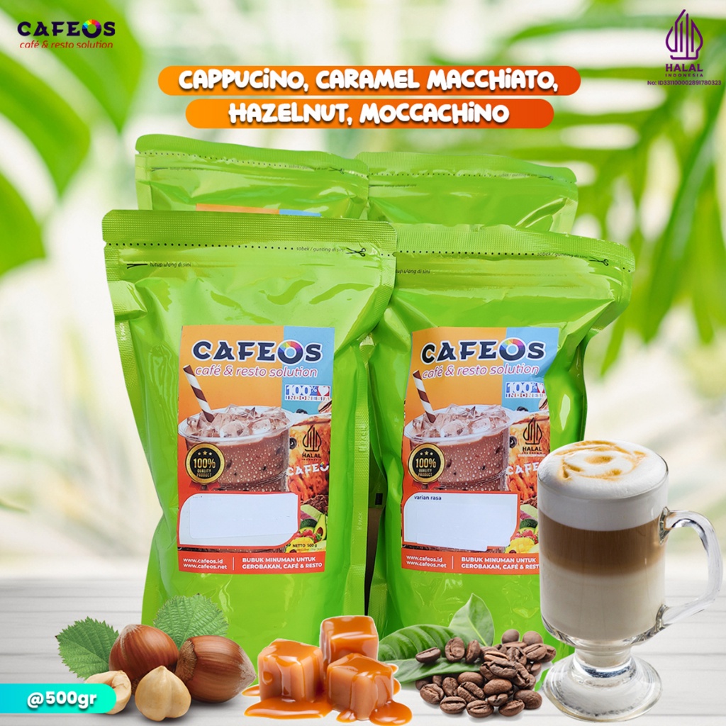 

[Cafeos.id] Paket Es Kopi Presiden Bubuk Minuman Rasa Cafeos Powder Drink Bubuk Minuman Kemasan 500g Serbuk Minuman Rasa Cappucino| Caramel Macchiato|Hazelnut | Mochacino