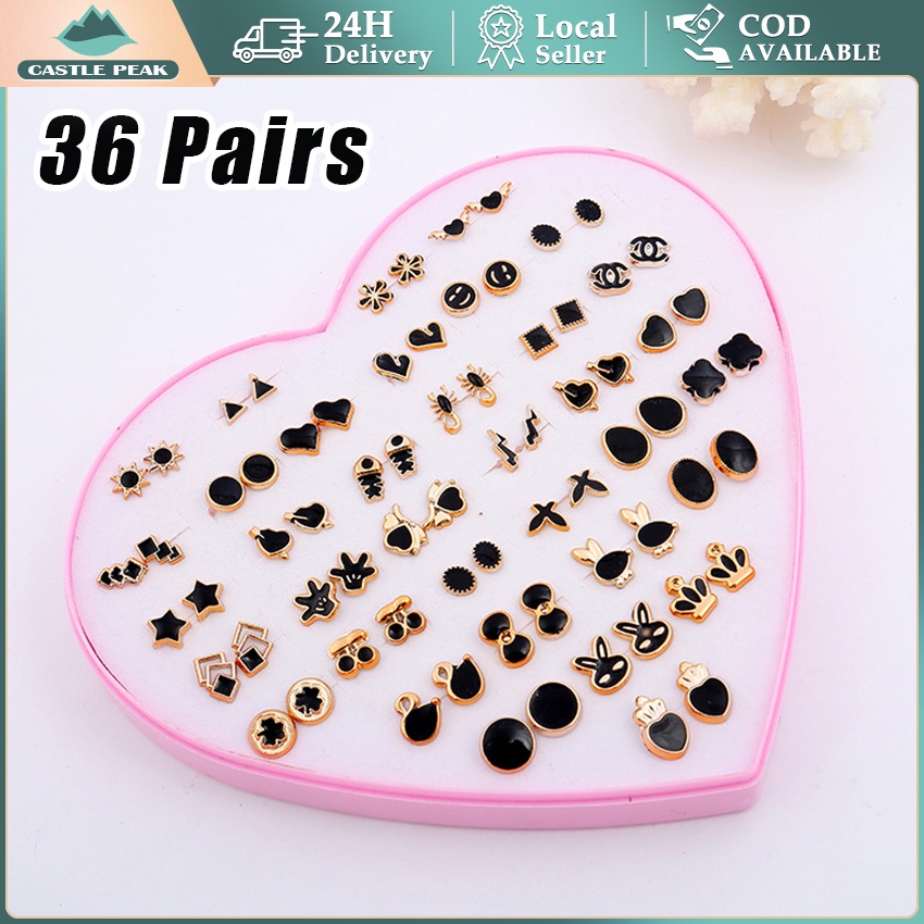 36 Pasang Anting Hypoallergenic Plastik Hypoallergenic Berlian Anting Set Kotak