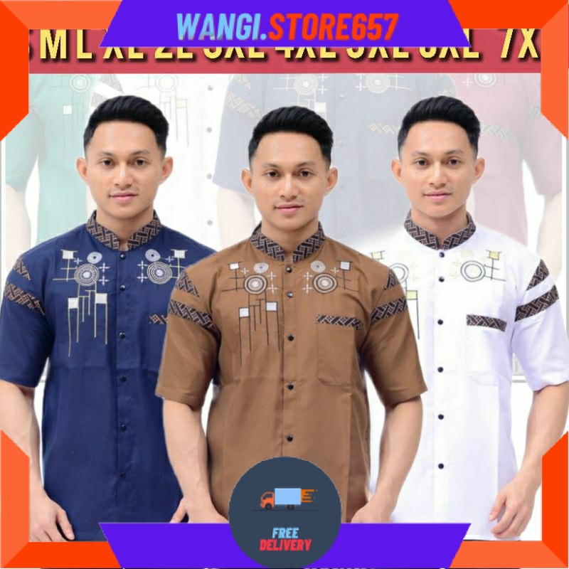 BAJU MUSLIM PRIA LAKI" BAPAK" BIGSIZE MOTIF BARU POLOS WARNA / Baju Koko Jumbo Kombinasi Batik Bordi