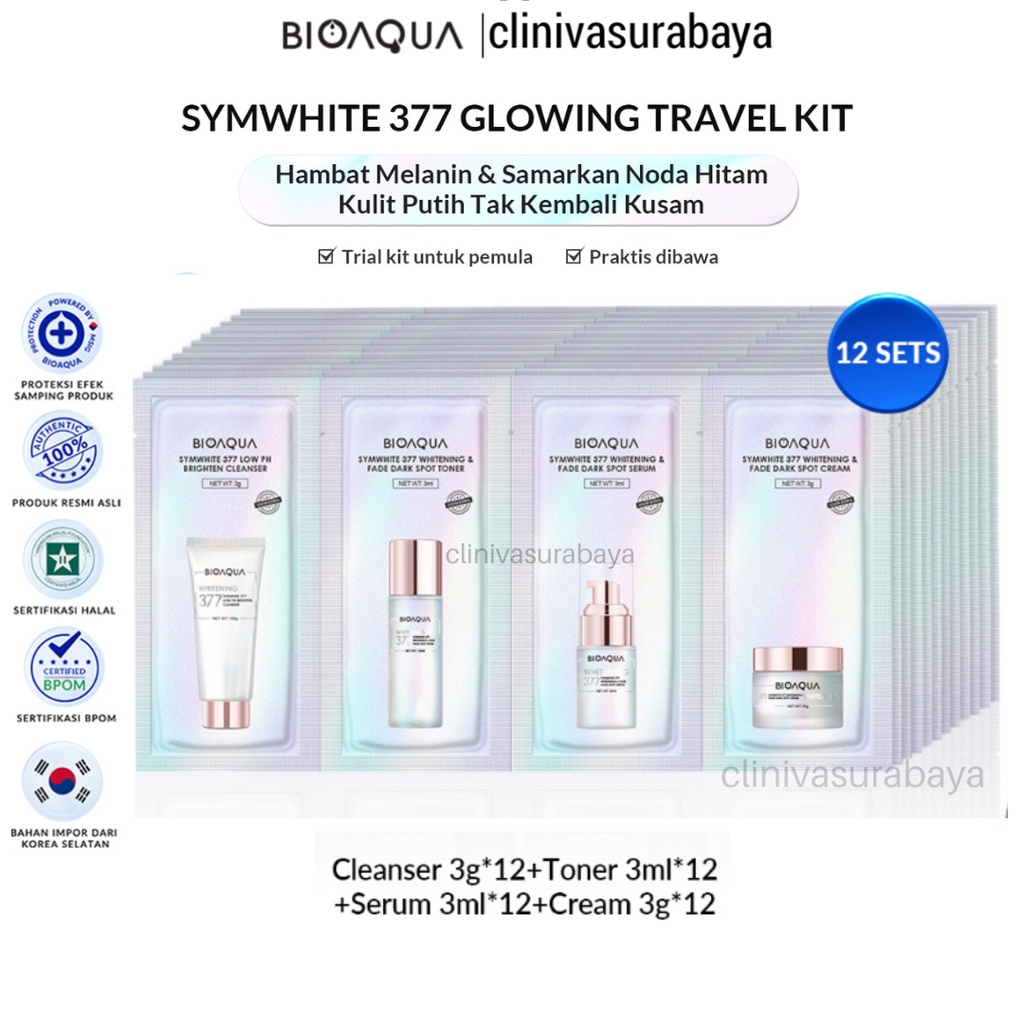 BIOAQUA SymWhite 377 Whitening & Fade Dark Spot Kit Travel Skincare Paket With Cleanser 3g + Toner W