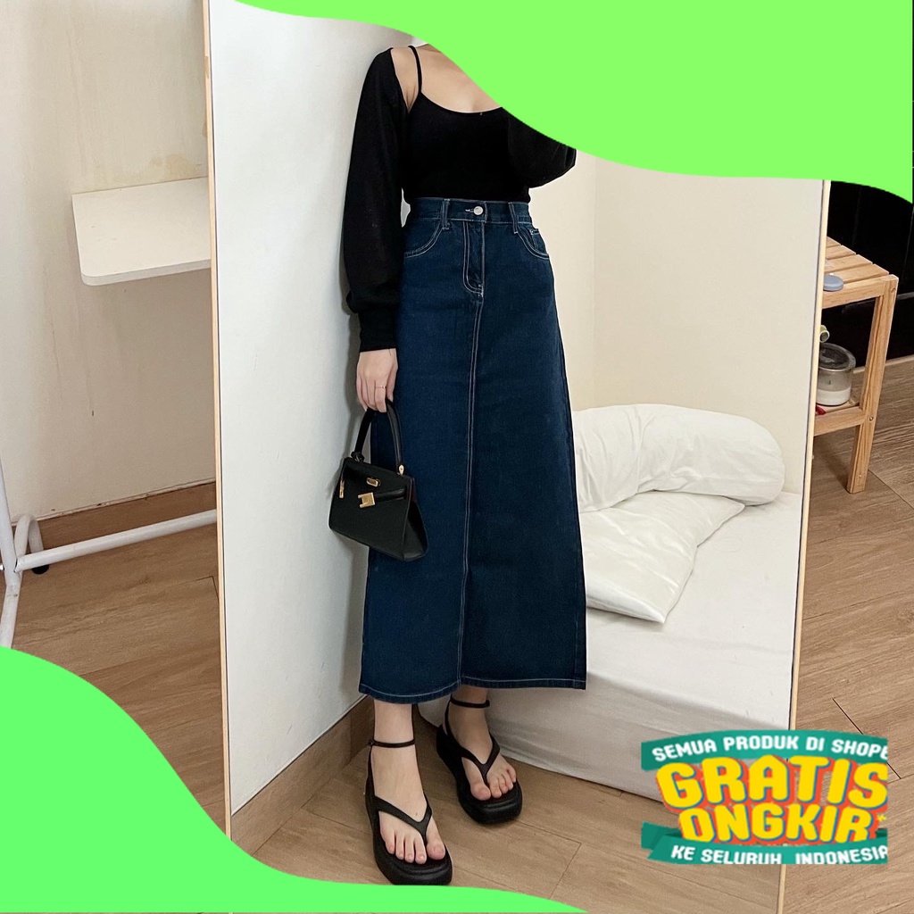 Rok jeans span Highwaist Premium/ ungu lavender