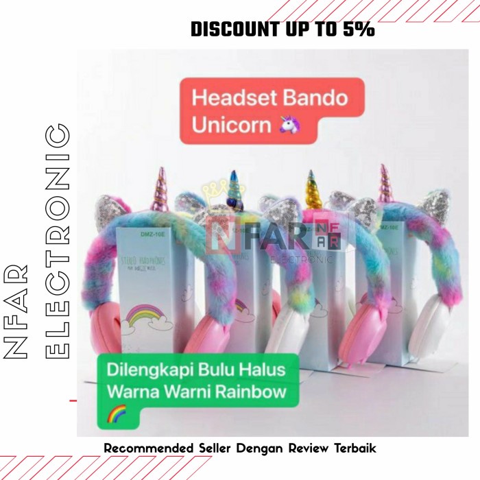 Headset Unicorn Lucu Pink Headphone Bulu Unicorn Colorfull Full Bass