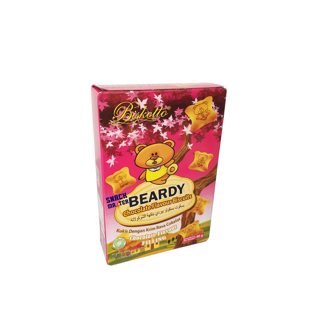 

Biskotto Beardy Biskuit Isi Cokelat - Netto 40gr.