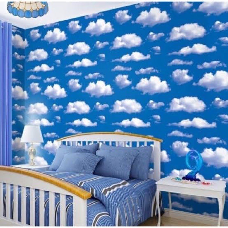 <COD> WALLPAPER DINDING MOTIF AWAN BIRU TUA MOTIF TERBARU MEWAH AESTHETIC STICKER DINDING WALPAPER M