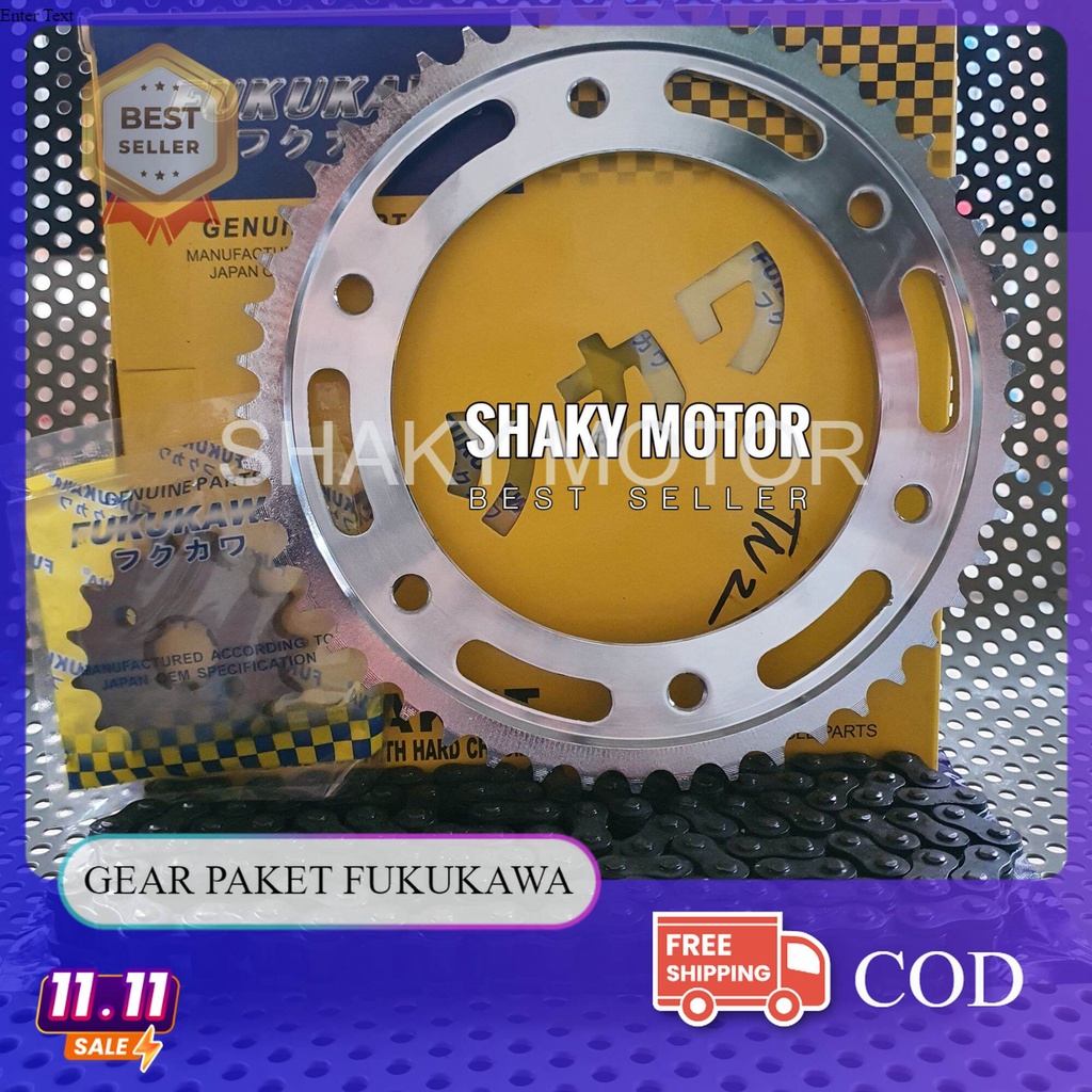 Gir paket CRF 150 428H-130L GEAR 15T/49T BAHAN BAJA TITANIUM CHROME GIR SET RANTAI FUKUKAWA