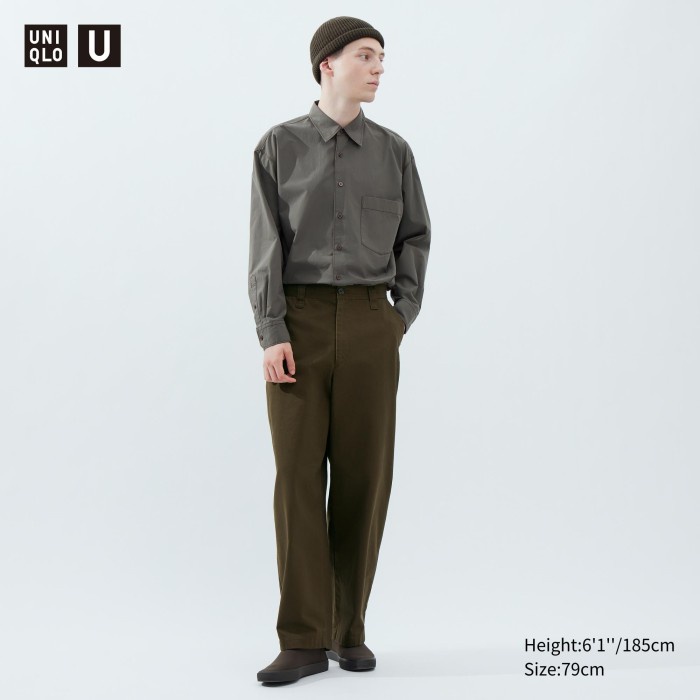 UNIQLO Celana Chino Fit Lebar 462842 Pria 73cm - 38 DARK BROWN