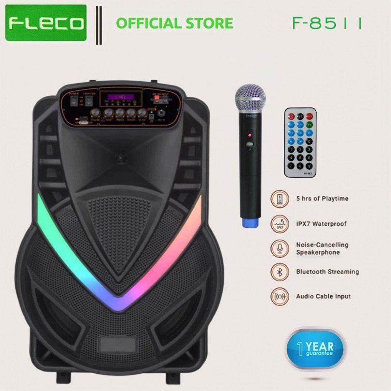 Fleco F-8512 LED Speaker Bluetooth karaoke Full Bass Free mic Wireless/Speaker Karaoke Bluetooth Por