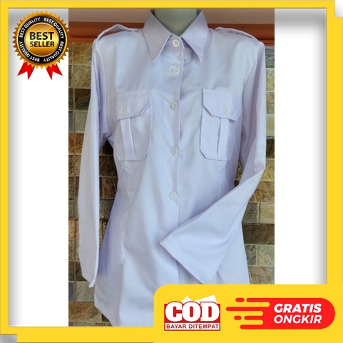 SERAGAM PDH/BAJU DINAS PNS/ LENGAN PANJANG, PUTIH CEWEK, atasan// BAJU SERAGAM GURU KAIN LEMBUT
